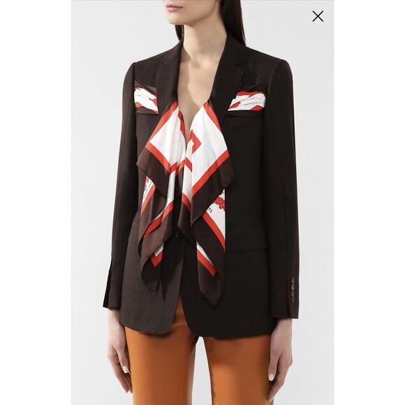 Burberry Runway Size 6 Wool Brown Blazer Jacket Silk Scarf Detail NWT $2,550 - Picture 8 of 14